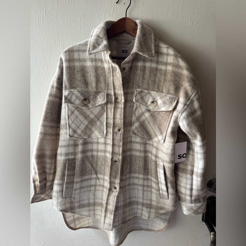 SO Women's Utility Jacket - Cream and Brown Plaid